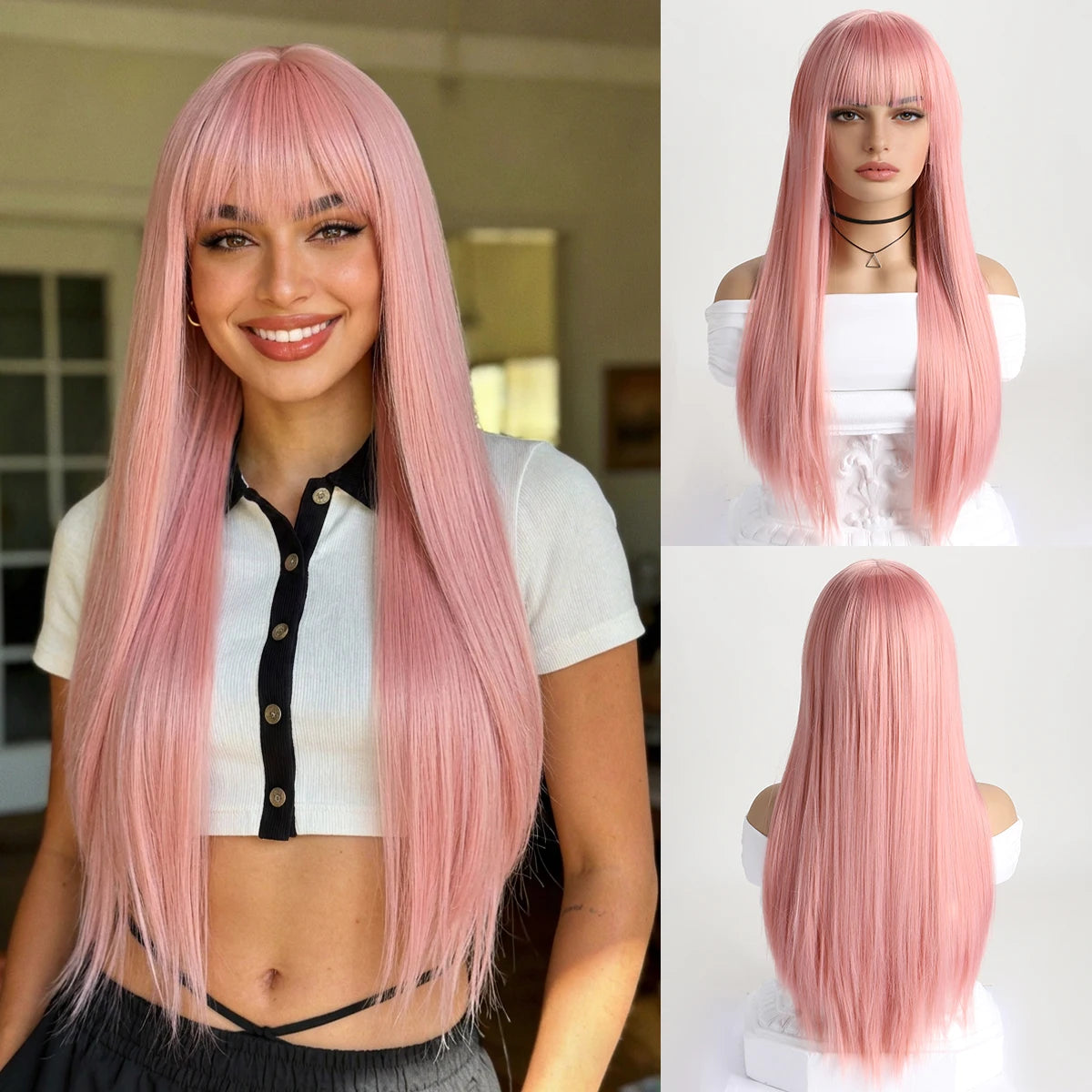 Crown Long Straight Wig with Bangs — 26 Inch