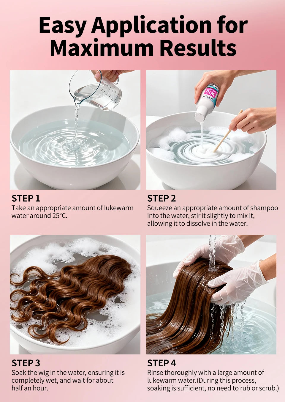 Wig Hair Care Shampoo Professional 2 IN 1 Wig Shampoo for Human and Synthetic Smoothing Shiny Repair Damaged Hair Conditioner