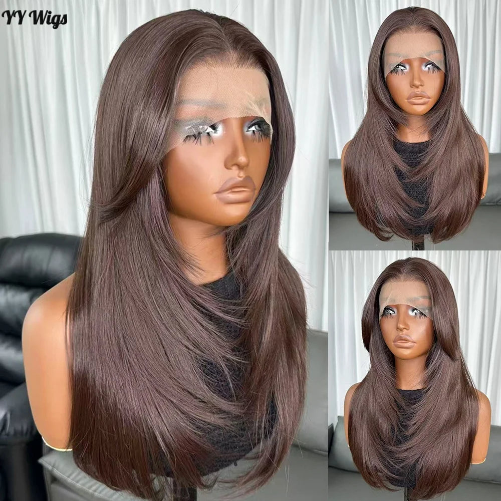 High Quality Hot Selling 4# Heat Resistant 13x6 Glueless Natural Wavy Synthetic Lacefront Wigs for Black Womens Daily Use