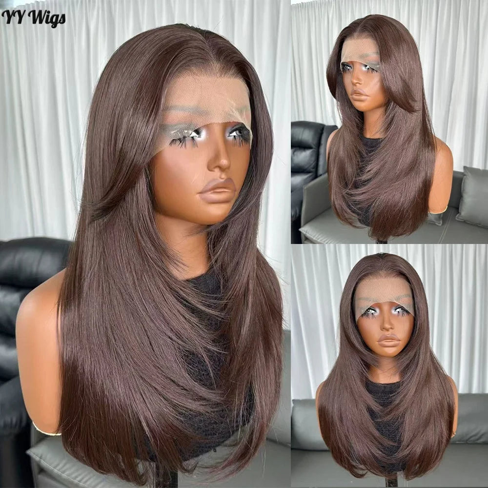 High Quality Hot Selling 4# Heat Resistant 13x6 Glueless Natural Wavy Synthetic Lacefront Wigs for Black Womens Daily Use