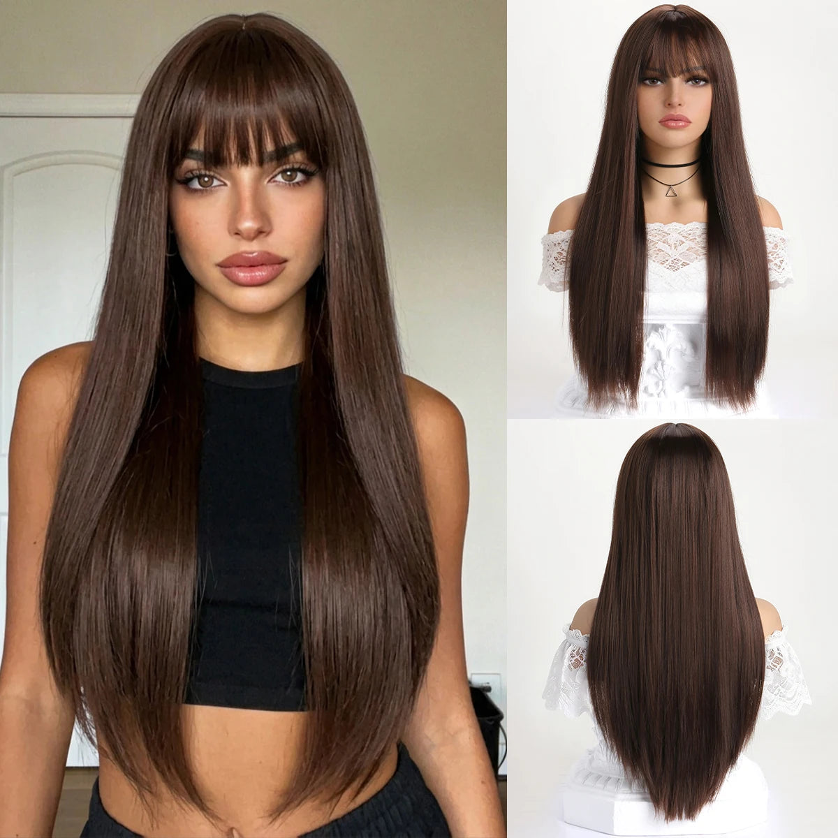 Crown Long Straight Wig with Bangs — 26 Inch