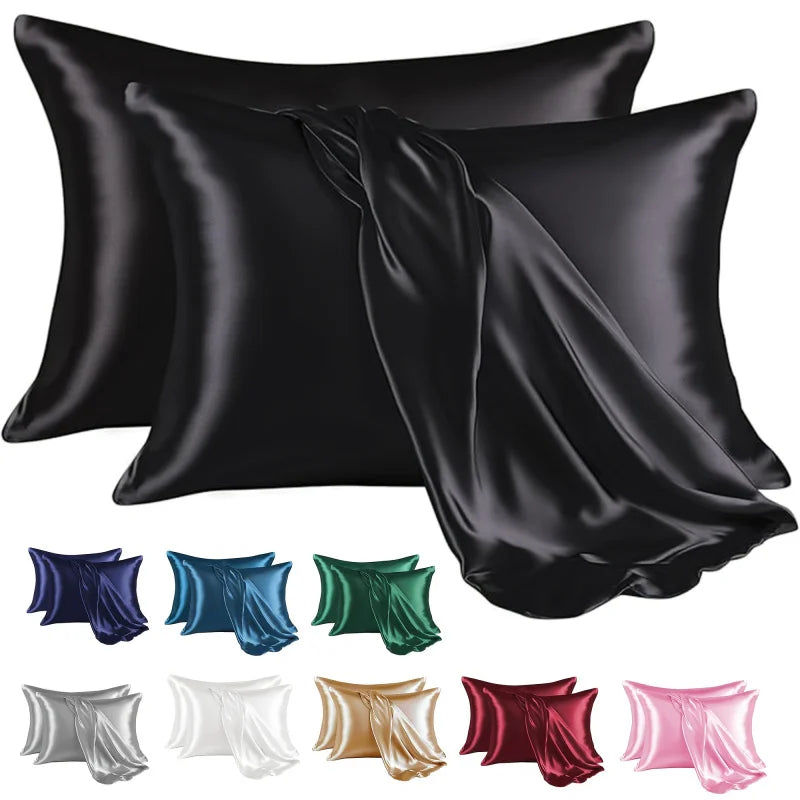 2PCS Solid Color Satin Pillowcase (without Pillow Core) Soft Breathable,Size:20*26inch,Suitable for Bedroom Sofa Home Decoration
