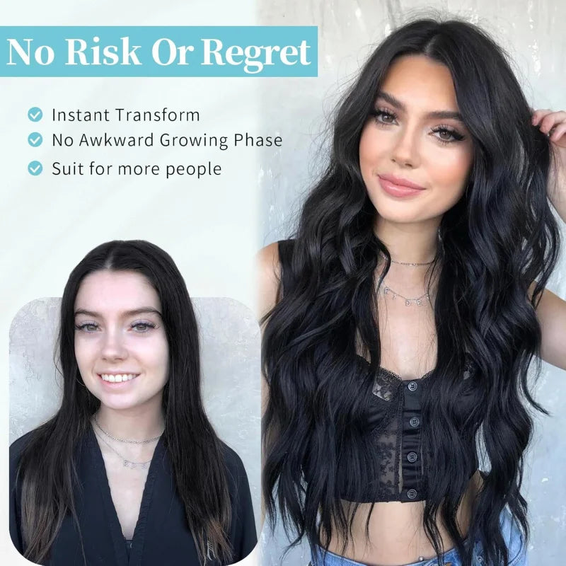 Crown Long Wavy Black Wig — Lace Hairline Middle Part