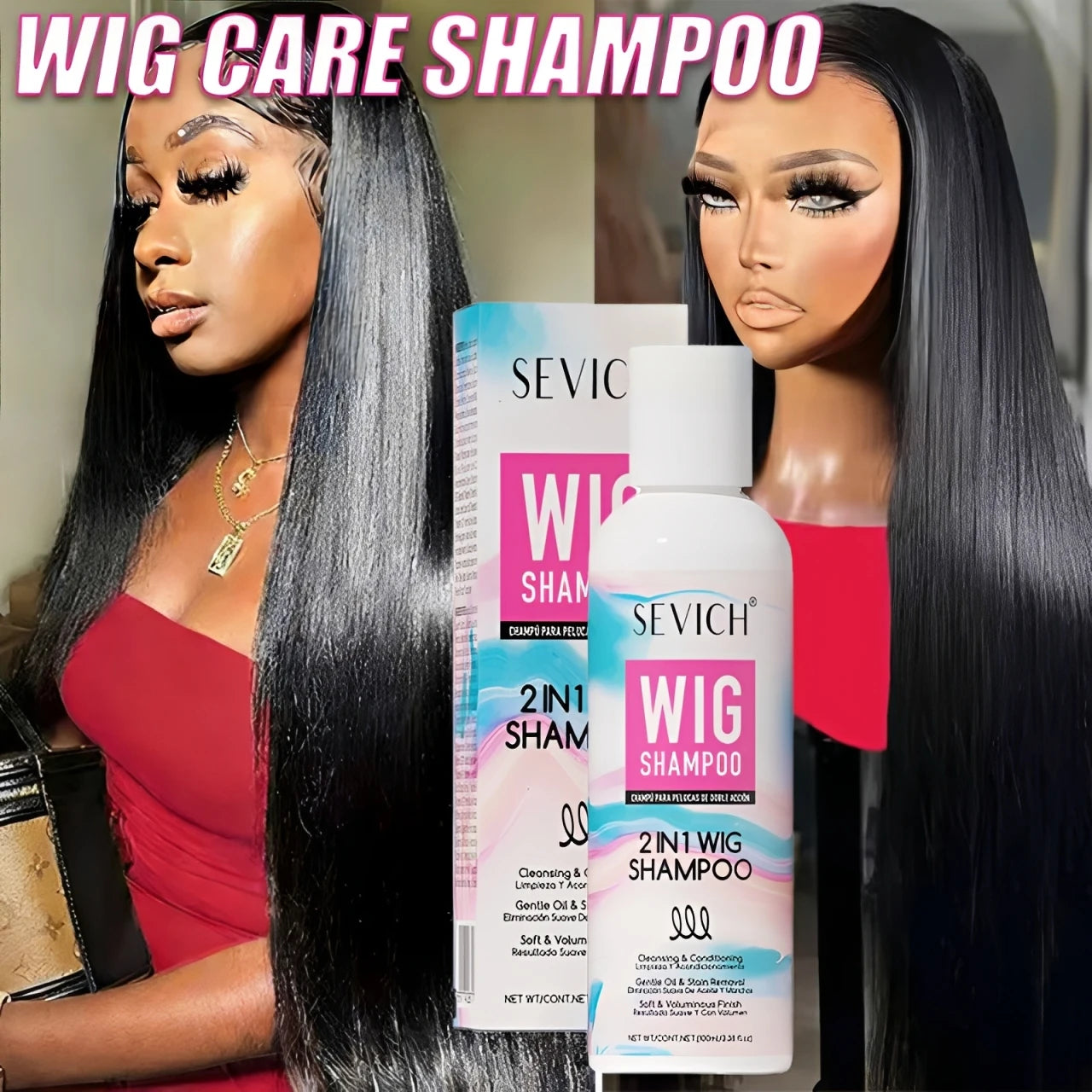 Wig Hair Care Shampoo Professional 2 IN 1 Wig Shampoo for Human and Synthetic Smoothing Shiny Repair Damaged Hair Conditioner