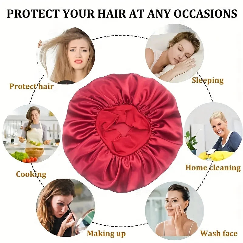 Satin Bonnet Silk Hair Bonnet for Sleeping, Sleep Bonnets for Women Large Wide Soft Band Sleep Cap for Curly Hair Braids