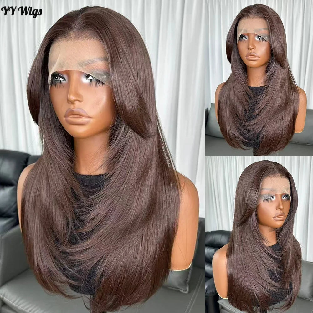High Quality Hot Selling 4# Heat Resistant 13x6 Glueless Natural Wavy Synthetic Lacefront Wigs for Black Womens Daily Use
