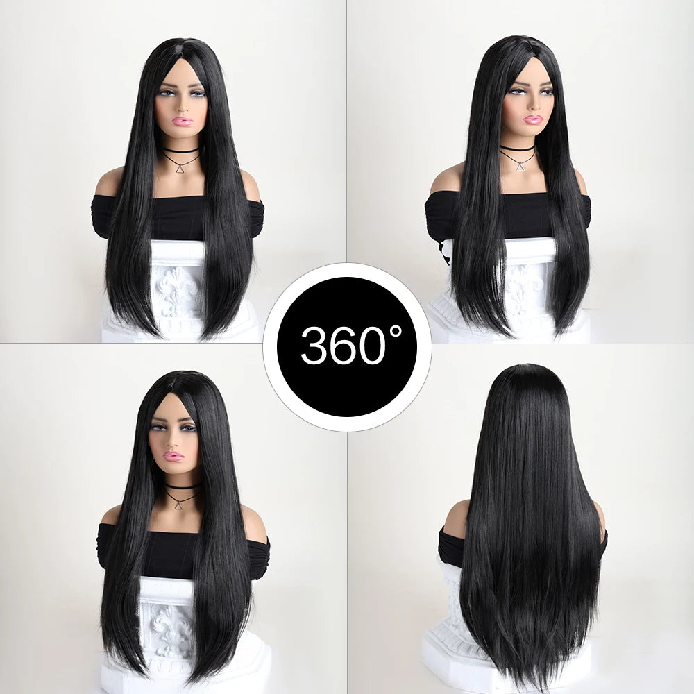 Wig with Bangs for Women  Long Straight Heat Resistant Synthetic Wig for Daily Use, Party, Halloween, Cosplay 26 Inch Wig for