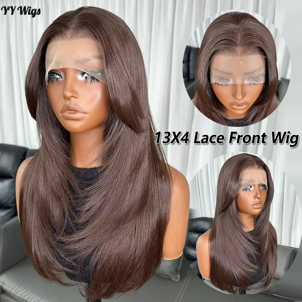 High Quality Hot Selling 4# Heat Resistant 13x6 Glueless Natural Wavy Synthetic Lacefront Wigs for Black Womens Daily Use