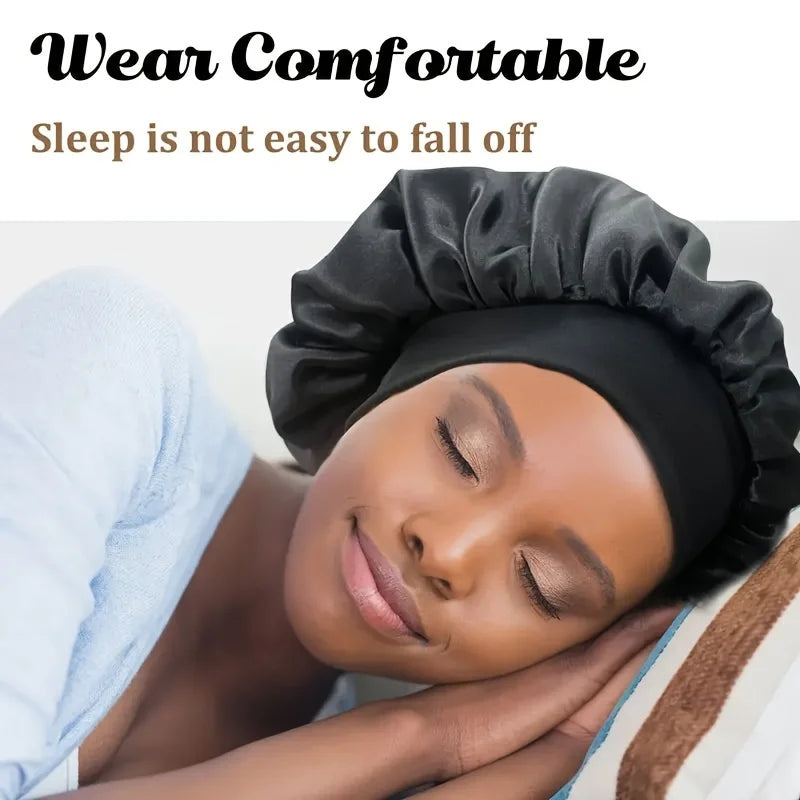 Satin Bonnet Silk Hair Bonnet for Sleeping, Sleep Bonnets for Women Large Wide Soft Band Sleep Cap for Curly Hair Braids