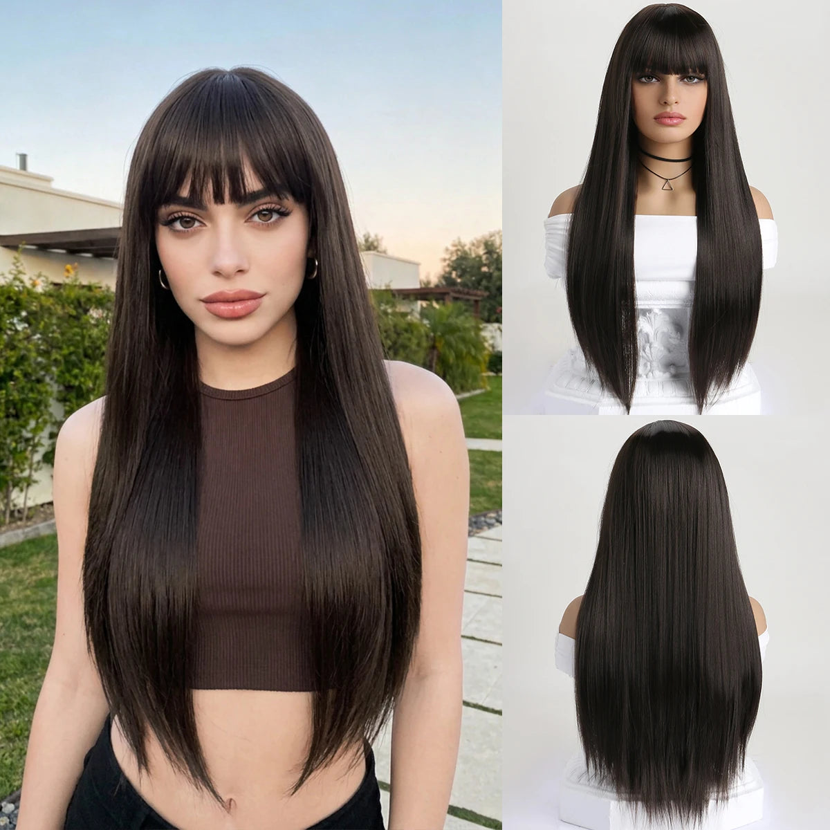 Crown Long Straight Wig with Bangs — 26 Inch