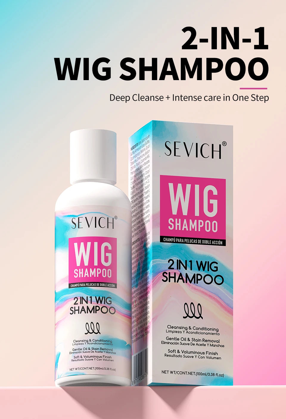 Wig Hair Care Shampoo Professional 2 IN 1 Wig Shampoo for Human and Synthetic Smoothing Shiny Repair Damaged Hair Conditioner