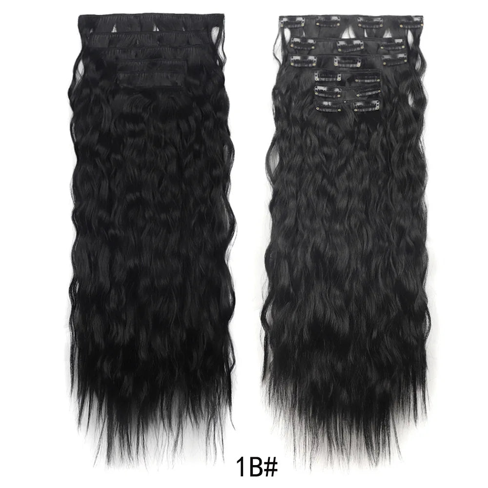 Wig clip hair extensions Long straight hair traceless chemical fiber synthetic wig 16 card clip hair six-piece set